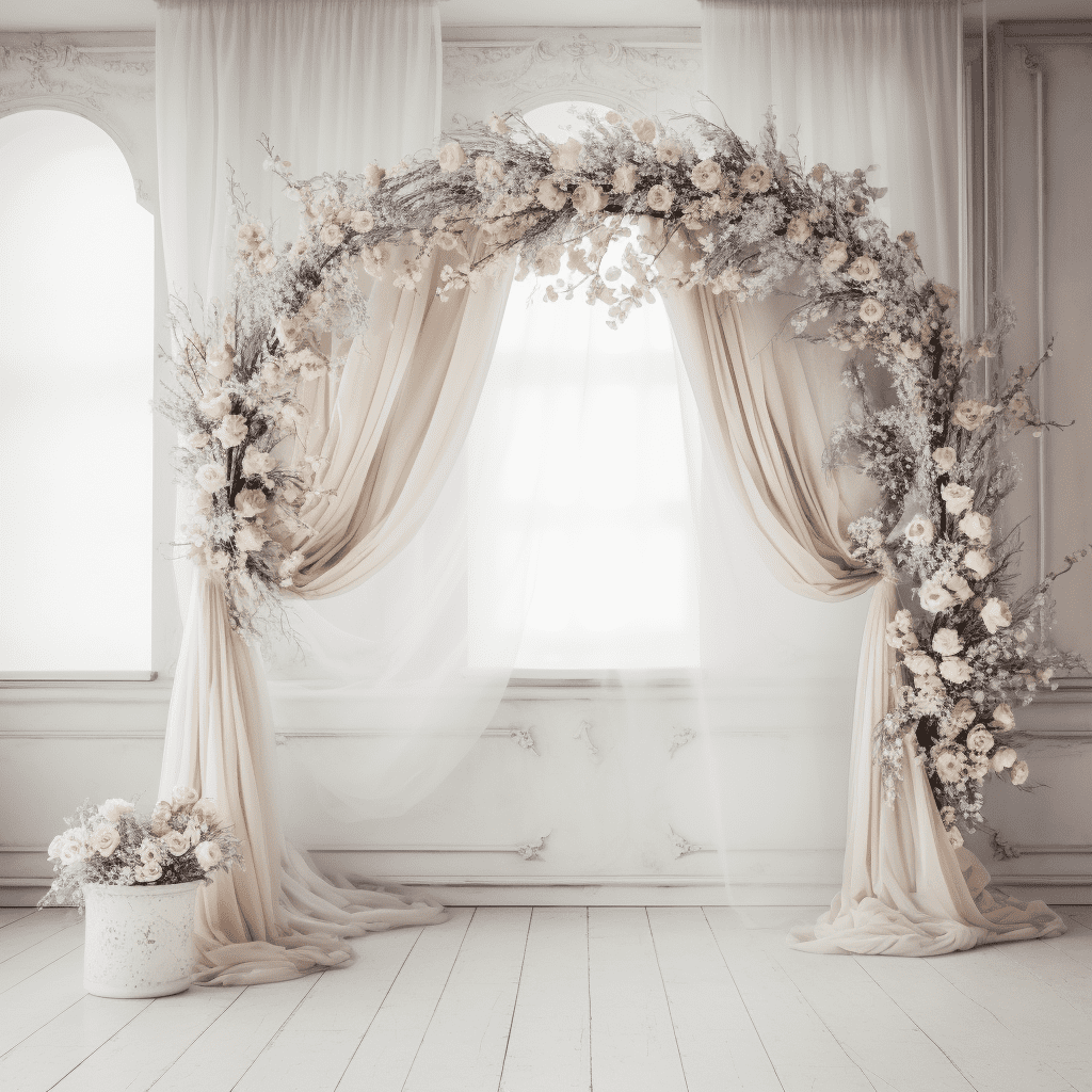 Graceful Blush: Ivory and Iced Grey Floral Oval Arch - An enchanting centerpiece for weddings and special occasions