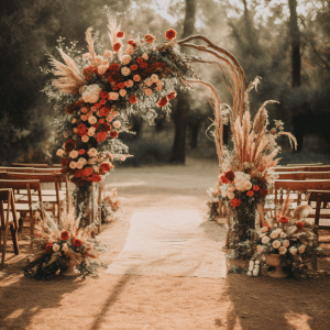 Boho Rustic Arch with Terracotta Pampas - A charming and enchanting setup for your special event.